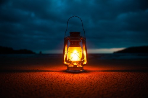 Lighted Kerosene Lantern