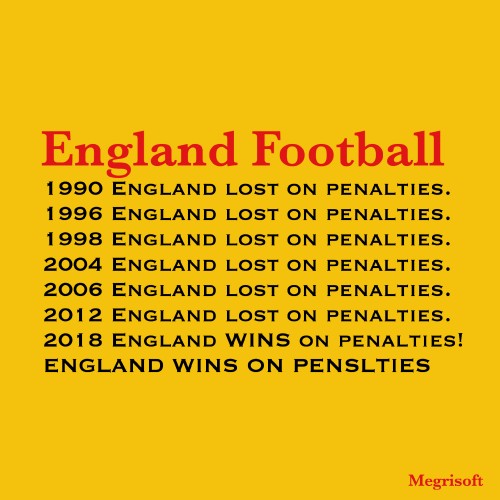 Across all major tournaments, England have won one of seven penalty shootouts, giving them a 14.28% success rate. England World Cup penalty shootouts


Read more: https://metro.co.uk/2018/07/03/englands-penalty-shootout-record-world-cups-worst-country-7679311/?ito=cbshare

Twitter: https://twitter.com/MetroUK | Facebook: https://www.facebook.com/MetroUK/