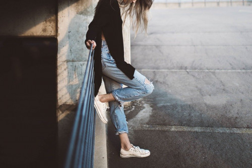 Girl Feet Jeans Fashion Female Young Woman