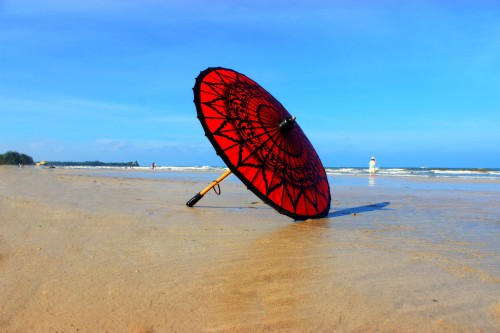 Umbrella, Red, Beach