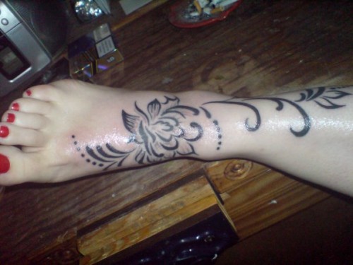 Black flower Leg Tattoo