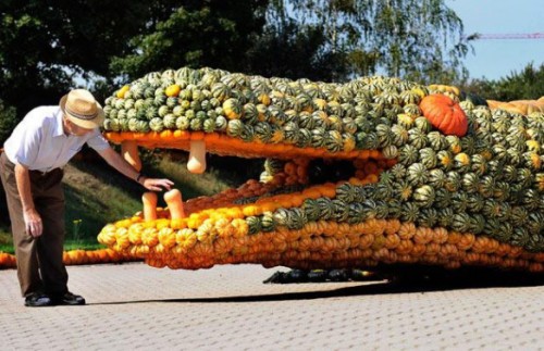 Crocodile art made of Watermelon and Pumpkin