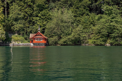 Lake waters small chapel