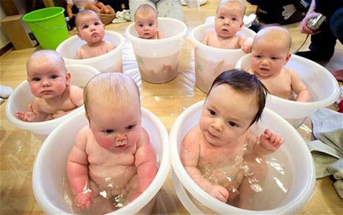 Babies in buckets