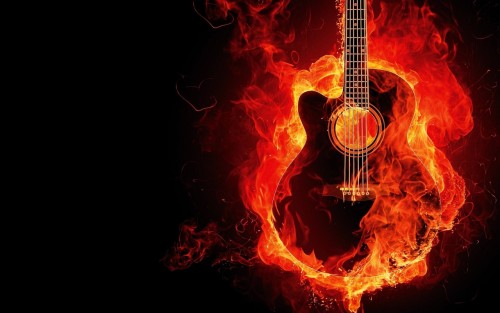 Guitar On Fire, Firing Guitar, Guitar with flames