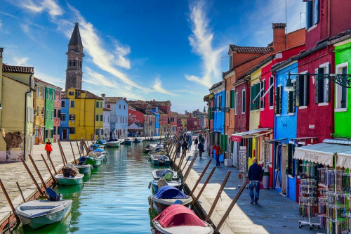 Italy Burano Channel Venice Canal Boats Buildings