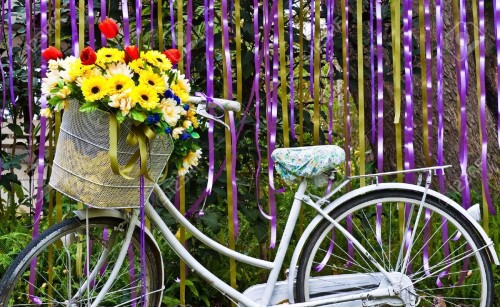 Bicycle With Basket Of Colorful Flowers