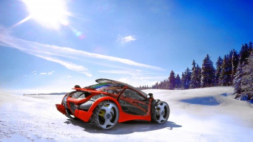 Incredible red peugeot in snow