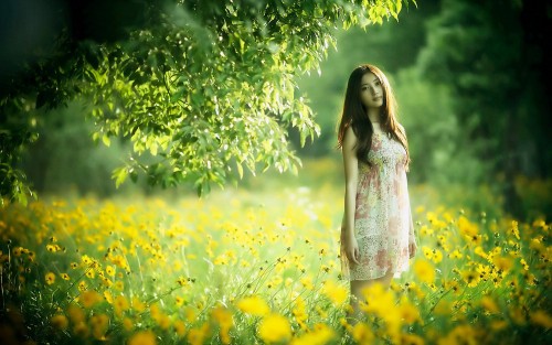 Green nature with girl