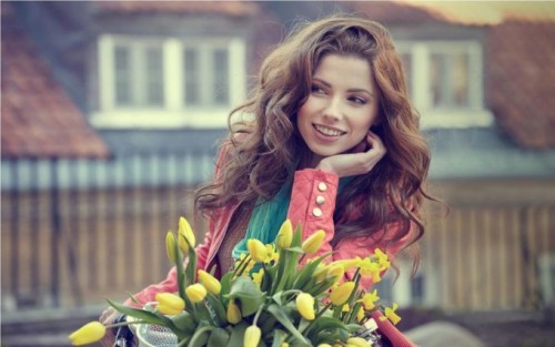 Beautiful Girl With Yellow Flowers