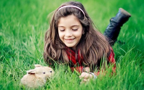 Girl Playing With Rabbits