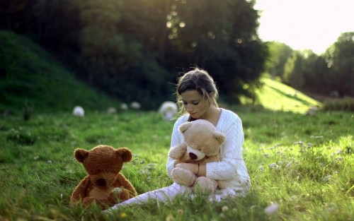 Alone girl with Teddies