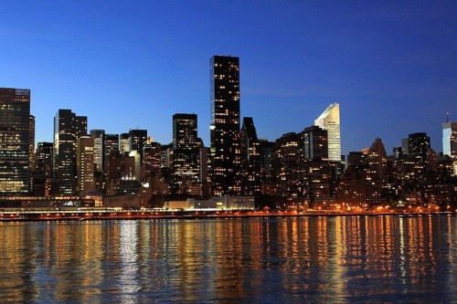 A skyline Night with lights . New york  Usa